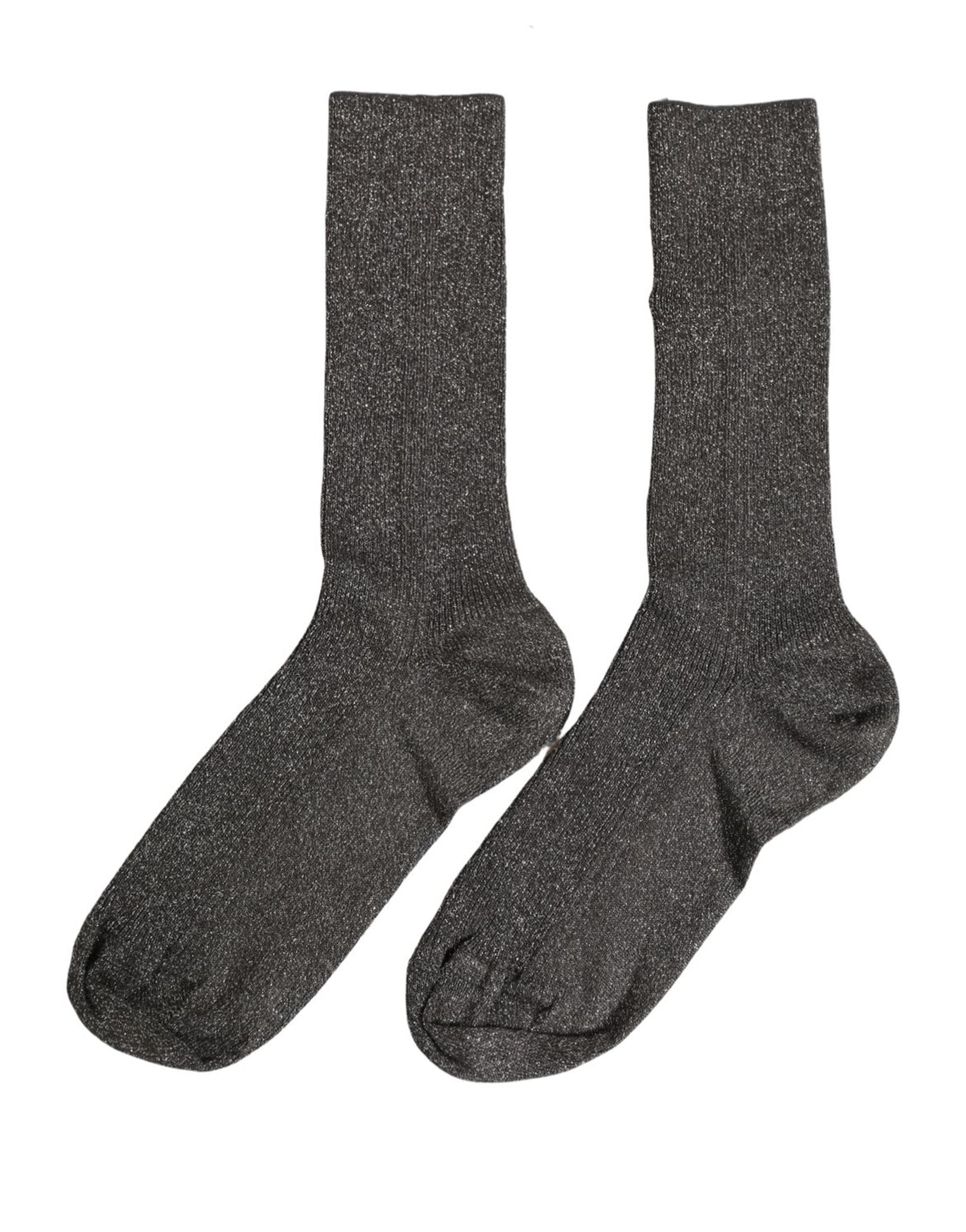 Dolce & Gabbana Dark Gray Viscose Logo Mid Calf Accessory Socks