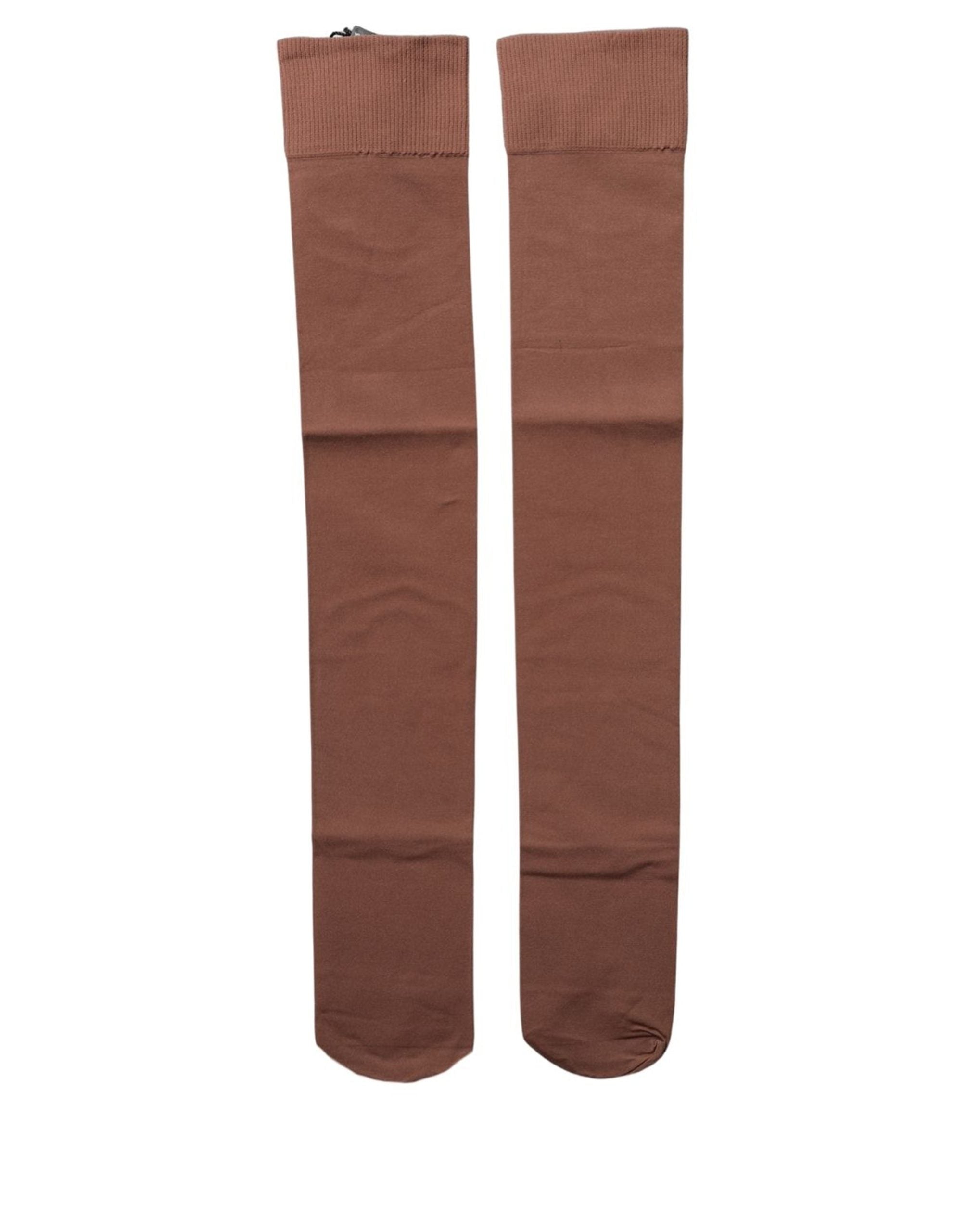 Dolce & Gabbana Brown Nylon Stretch Over The Calf Stockings Socks