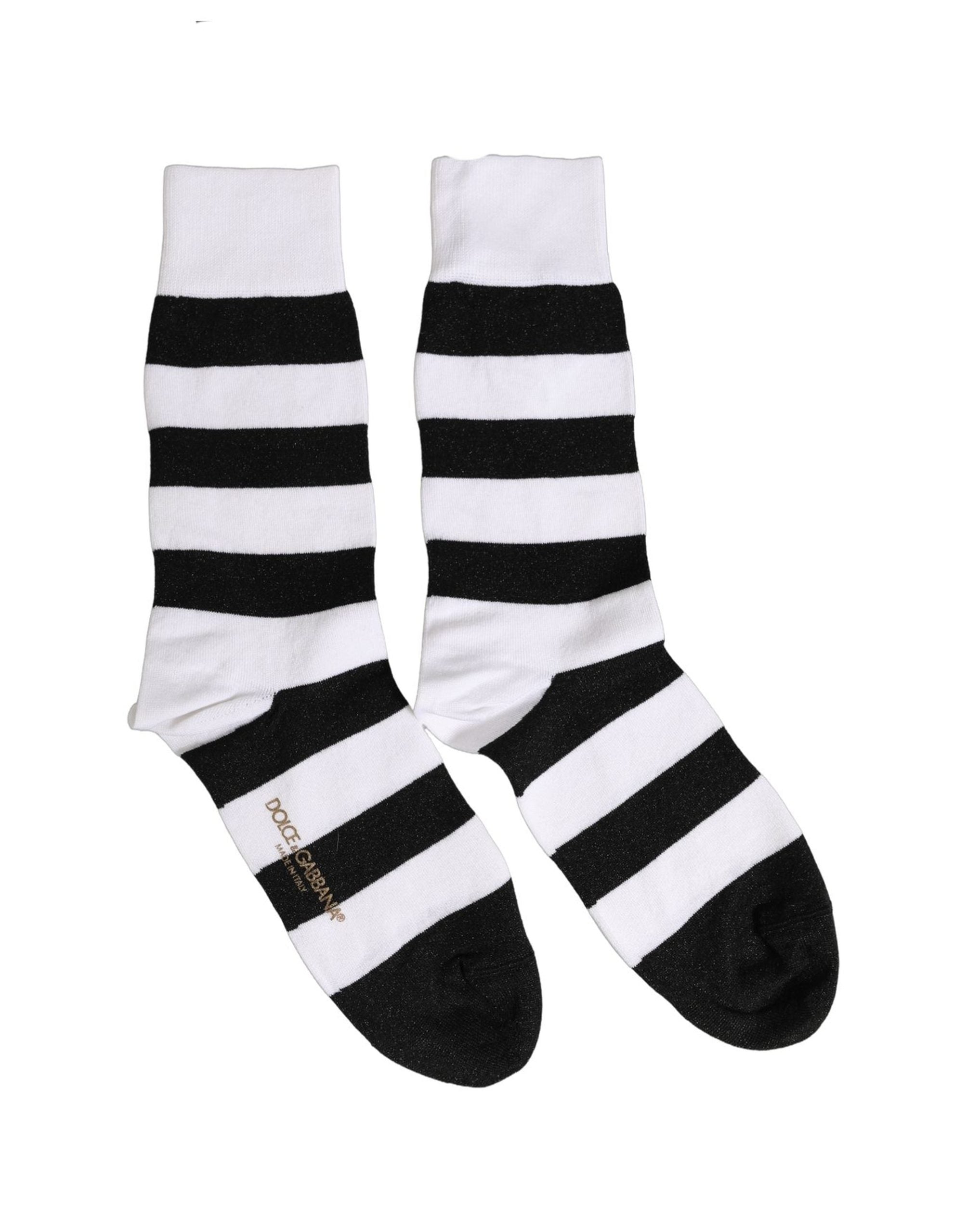 Dolce & Gabbana Black White Stripes Mid Calf Accessory Socks