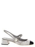Miu Miu Silver Calfskin Mid Heel Pumps