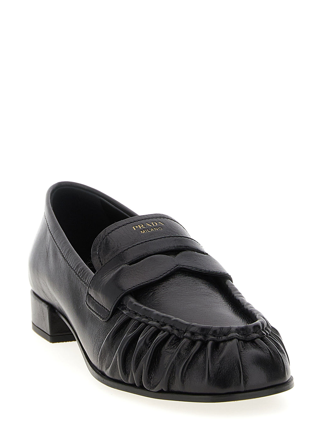 Prada Black Buffalo Leather Slip-On Loafers
