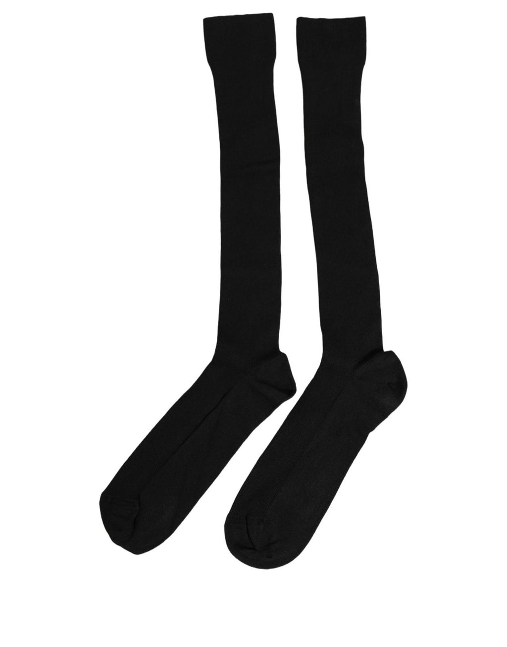 Dolce & Gabbana Black Cotton Ribbed Logo Over The Calf Women Socks