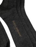 Dolce & Gabbana Dark Gray Wool Logo Calf Long Ribbed Accessory Socks