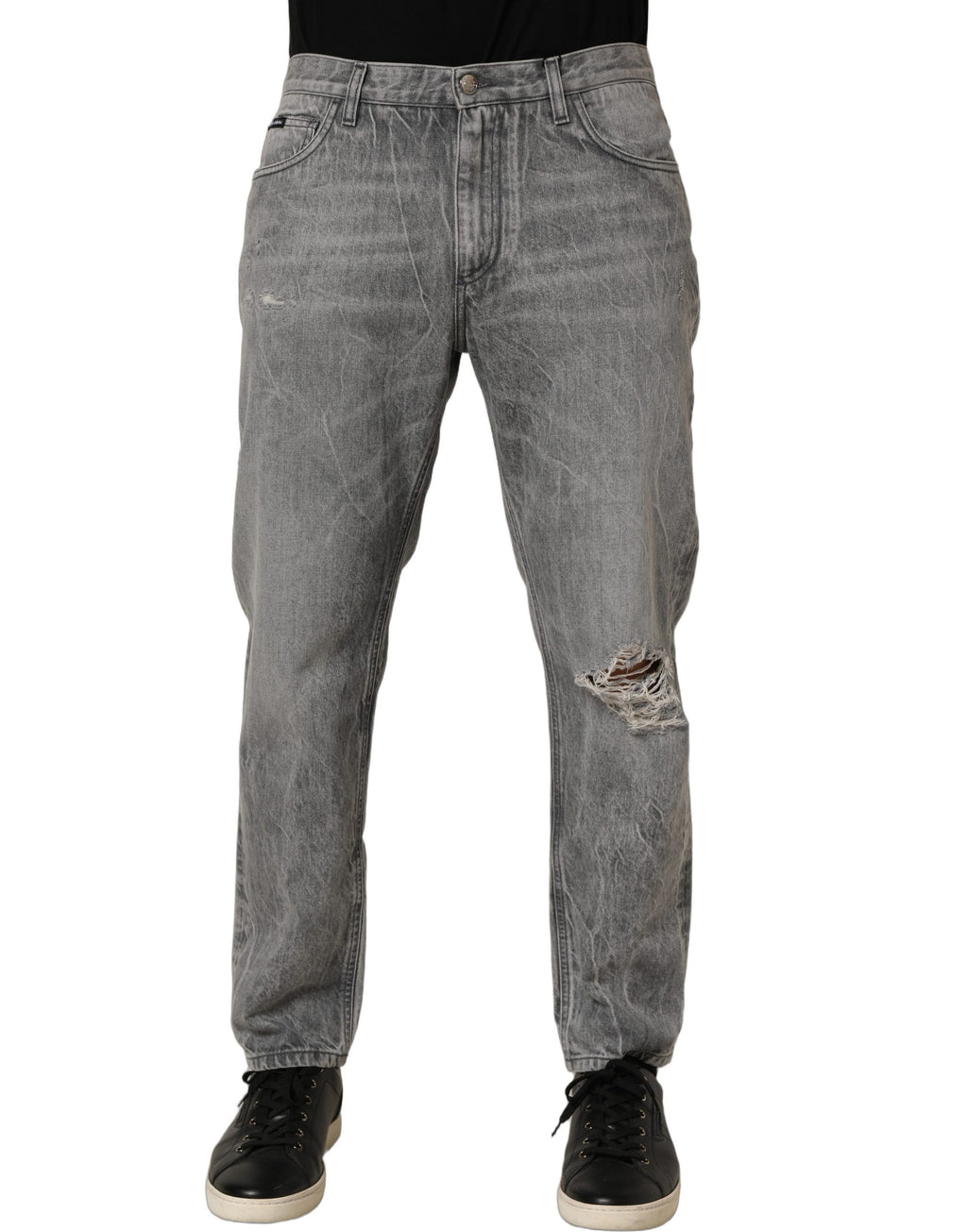 Dolce & Gabbana Grey Distressed Straight Leg Men Denim Jeans