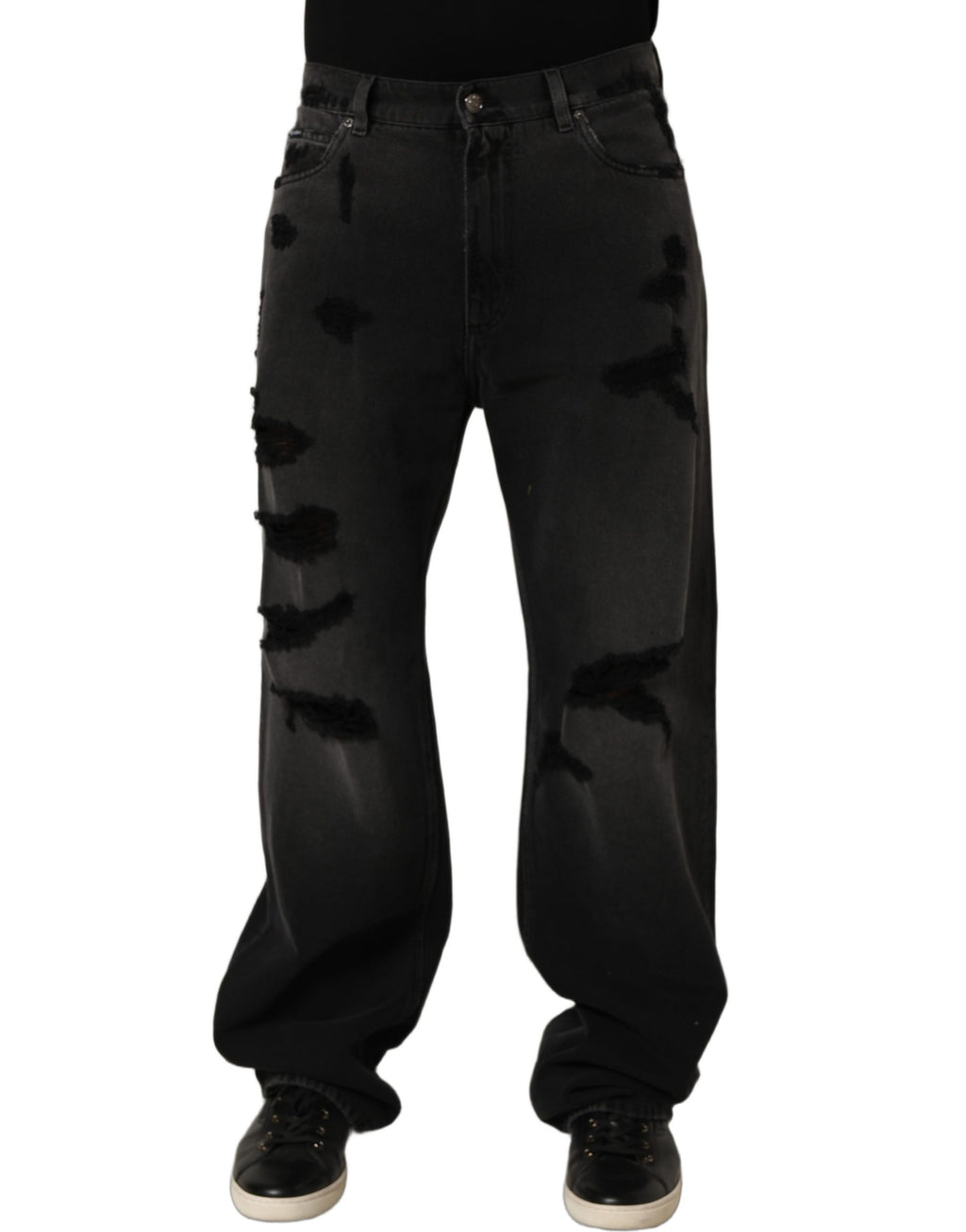 Dolce & Gabbana Dark Gray Distressed Oversize Men Denim Jeans