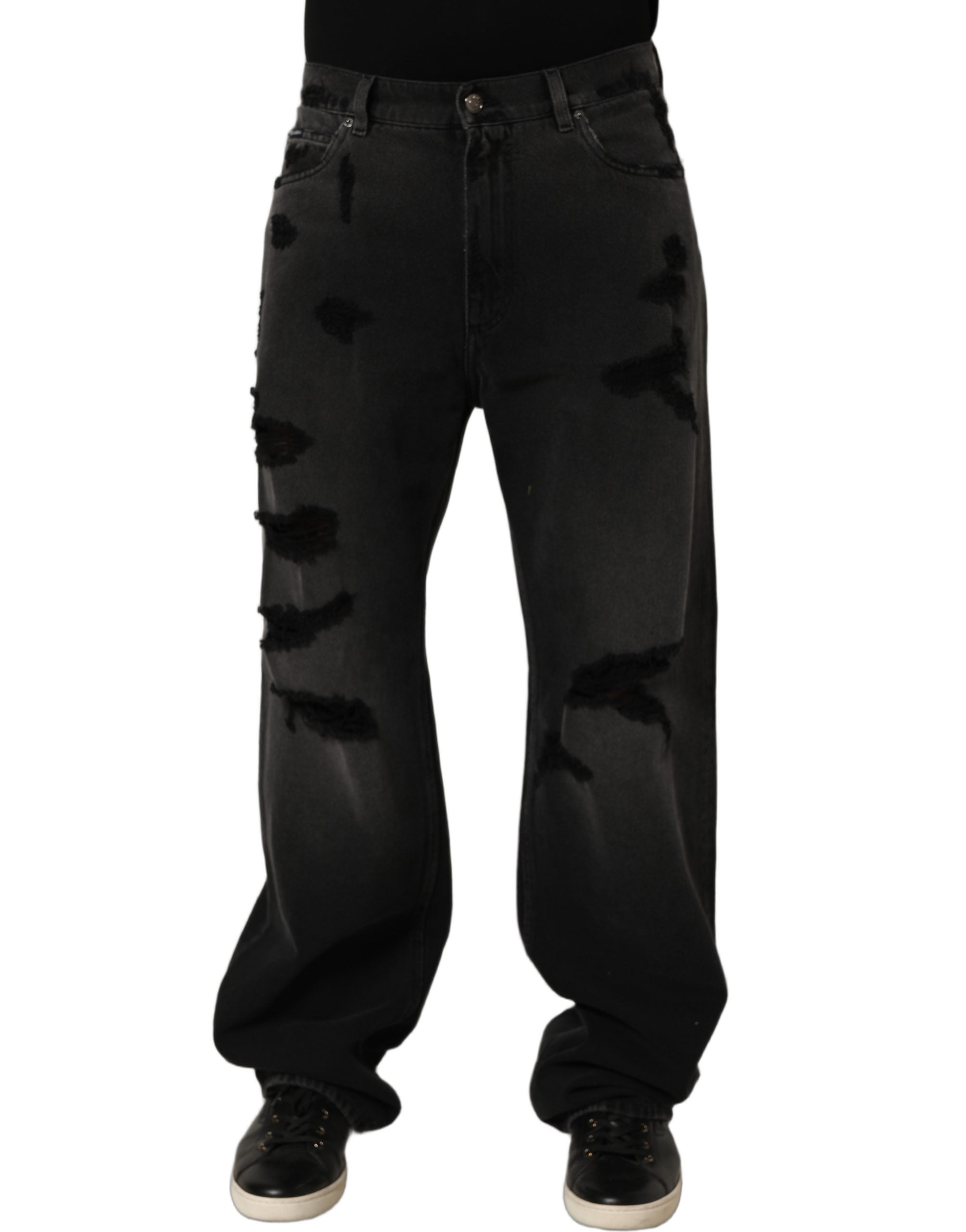 Dolce & Gabbana Dark Gray Distressed Oversize Men Denim Jeans