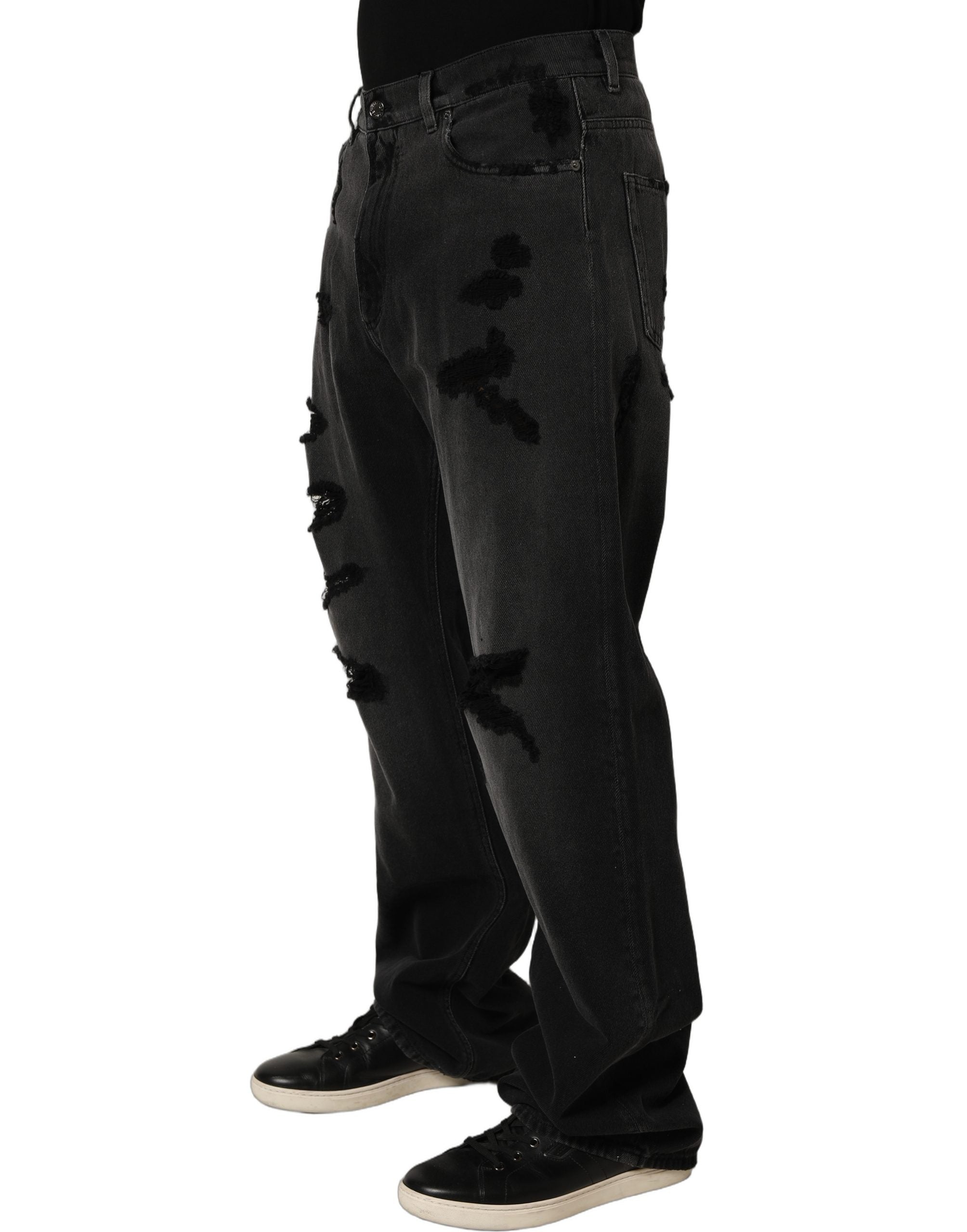 Dolce & Gabbana Dark Gray Distressed Oversize Men Denim Jeans