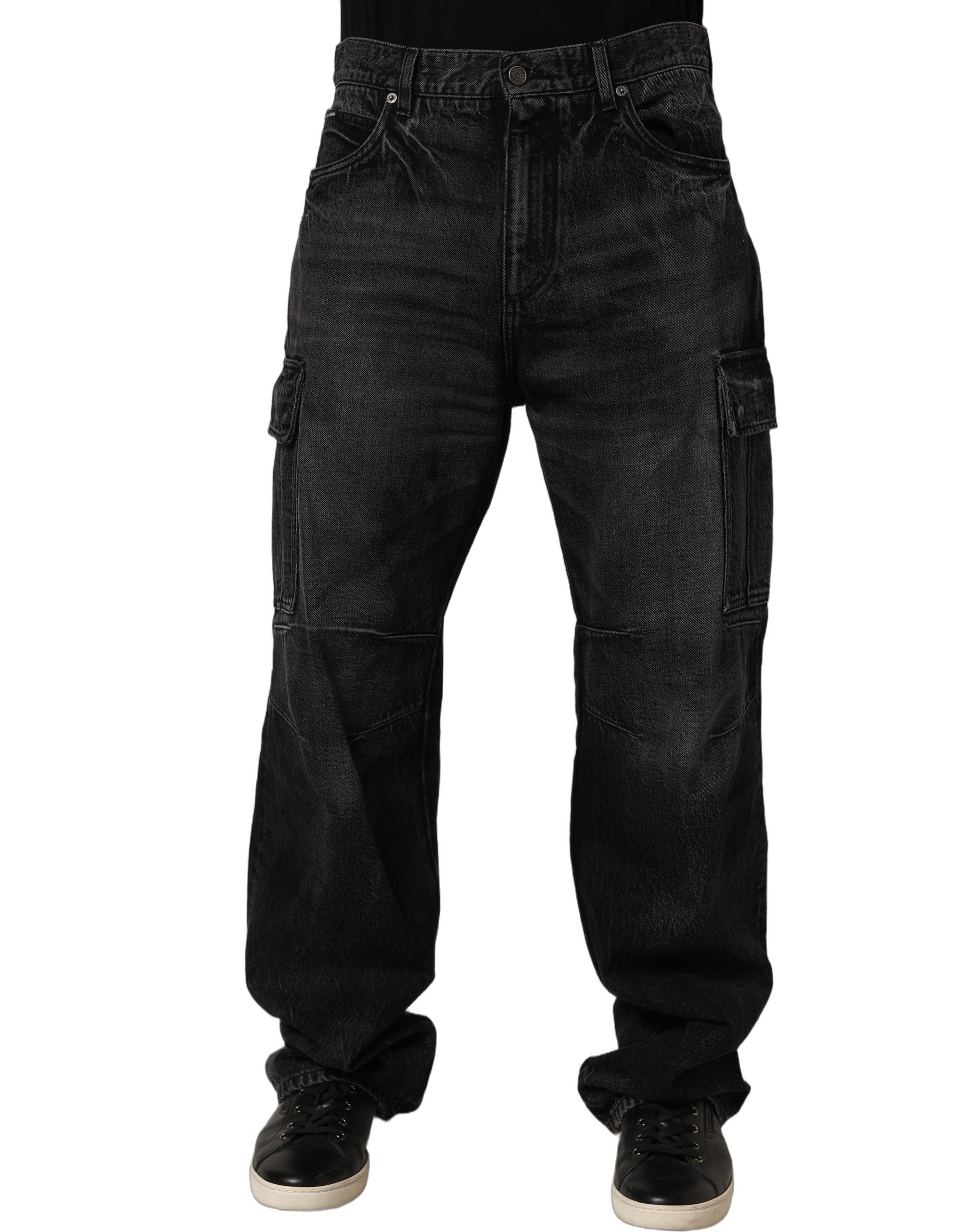 Dolce & Gabbana Dark Gray Cotton Baggy Cargo Men Denim Jeans