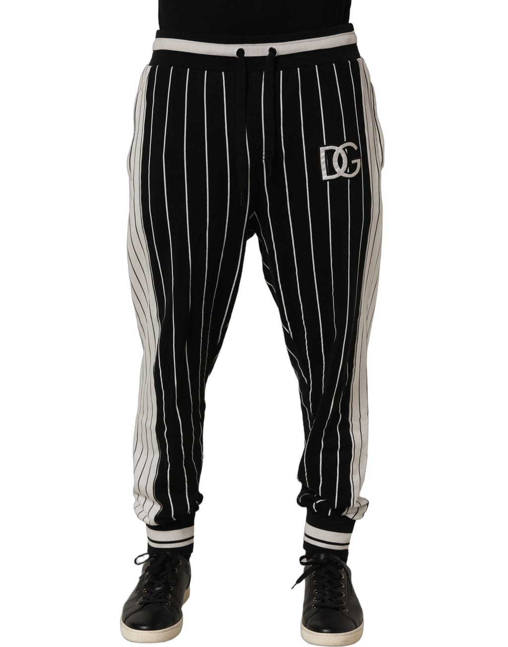 Dolce & Gabbana Black Striped DG Patch Men Sweatpants Pants