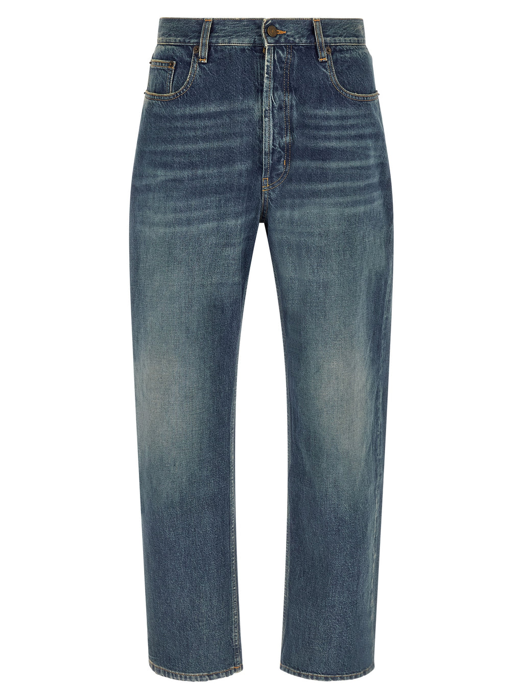 Saint Laurent Blue Cotton Straight-Leg Jeans