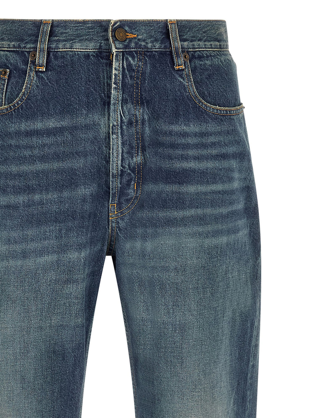 Saint Laurent Blue Cotton Straight-Leg Jeans