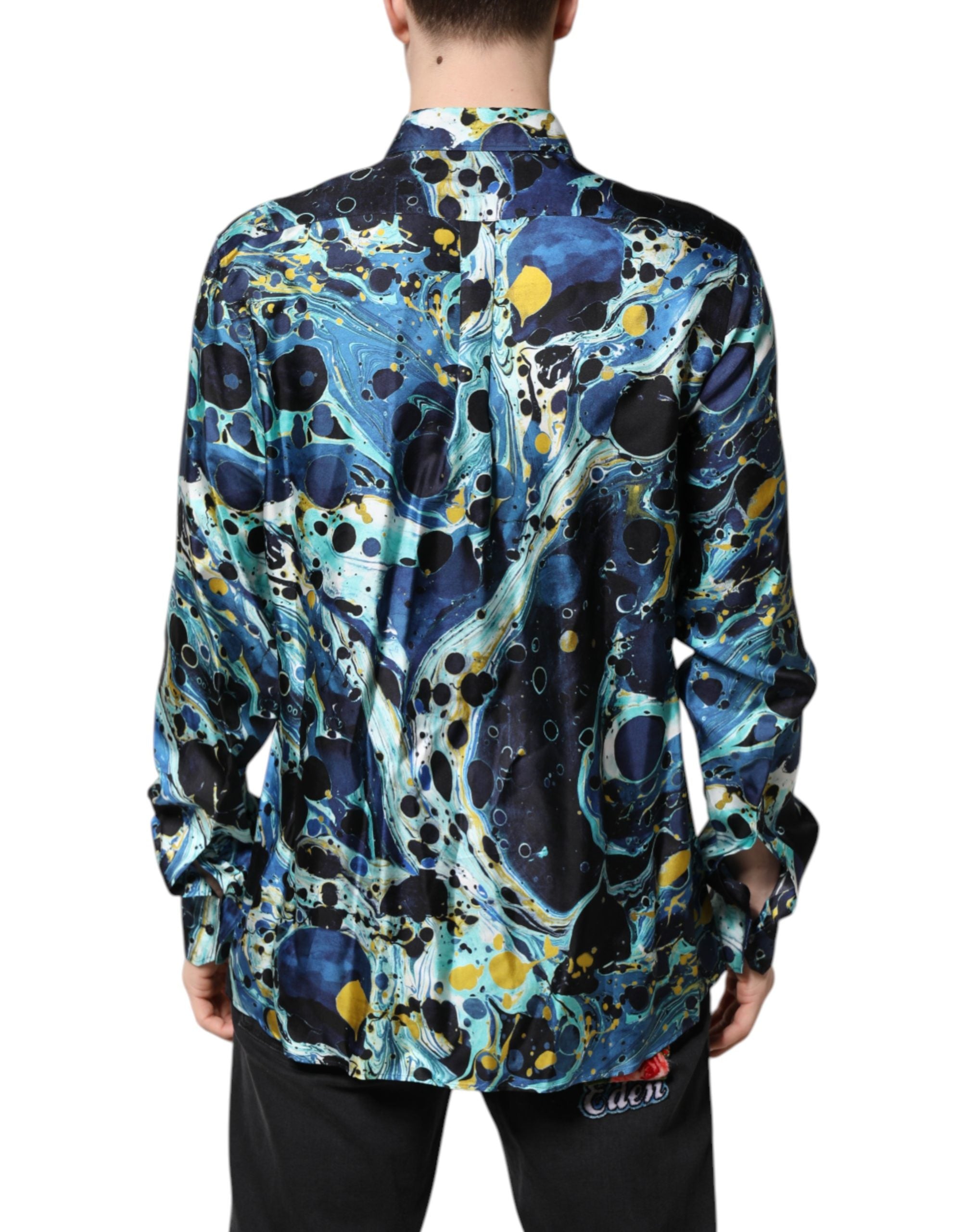 Dolce & Gabbana Blue Marble Print MARTINI Dress Formal Shirt