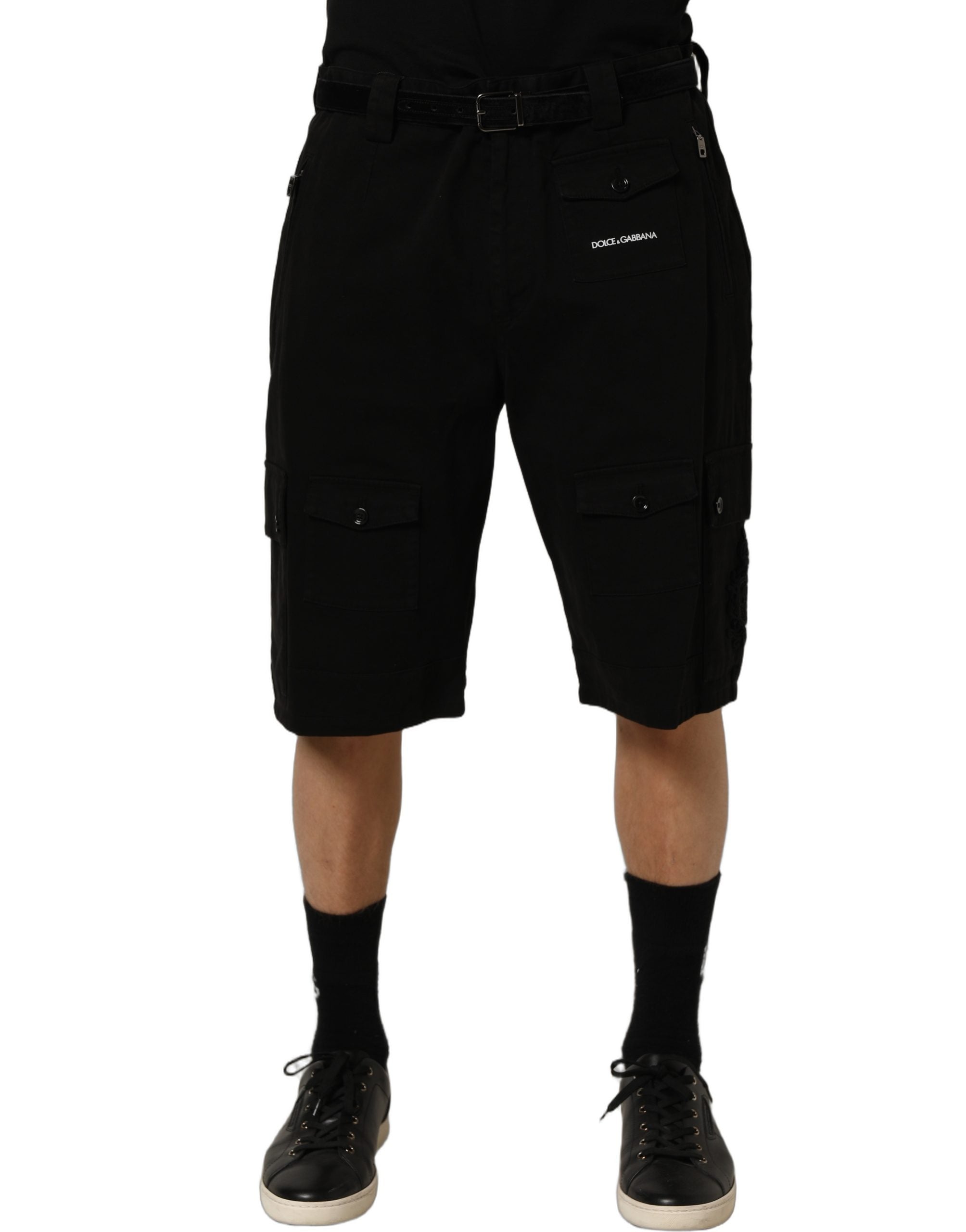 Dolce & Gabbana Black Cotton Mid Waist Men Cargo Shorts