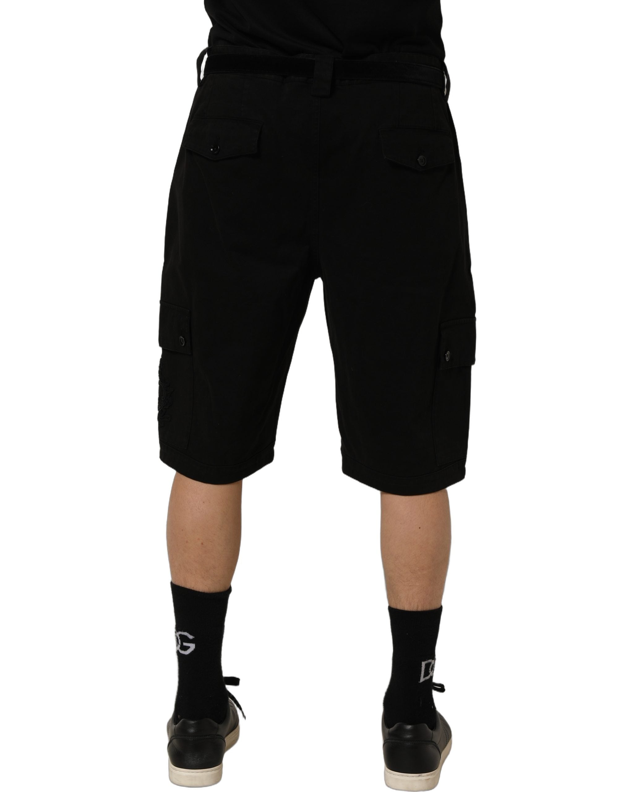 Dolce & Gabbana Black Cotton Mid Waist Men Cargo Shorts