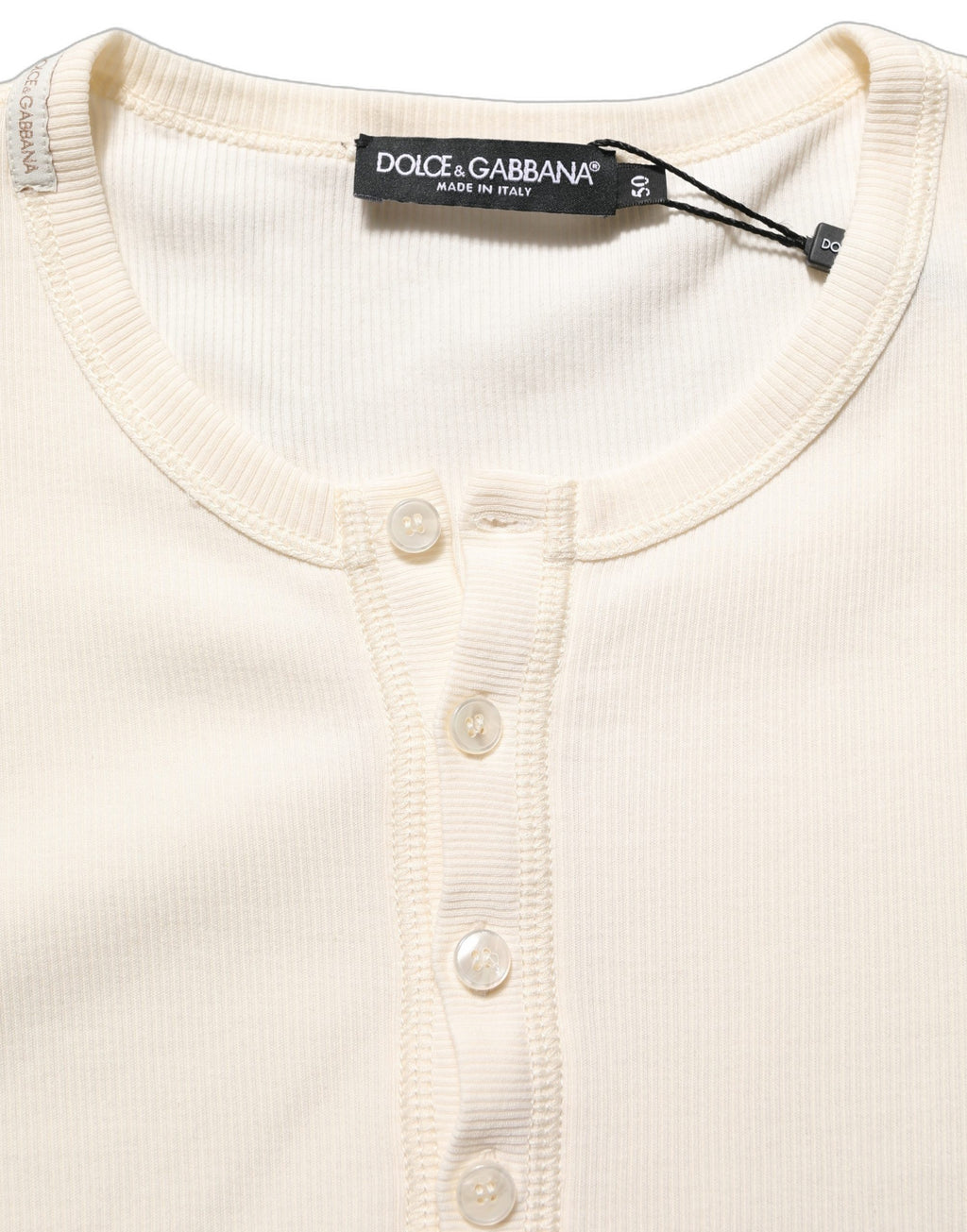 Dolce & Gabbana Off White Cotton Henley Long Sleeves T-shirt