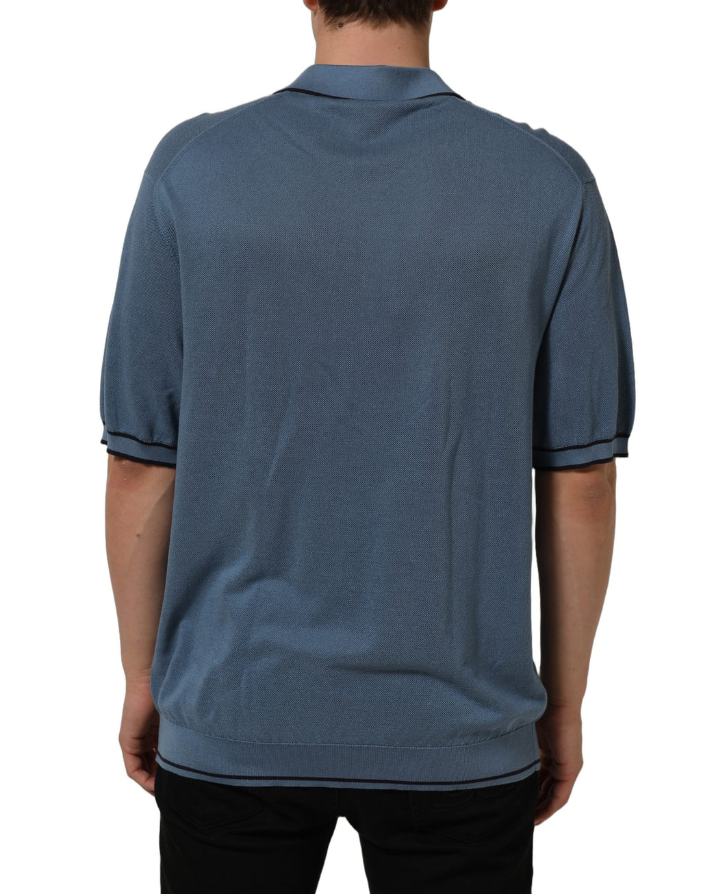 Dolce & Gabbana Blue Cotton Collared Short Sleeves T-shirt