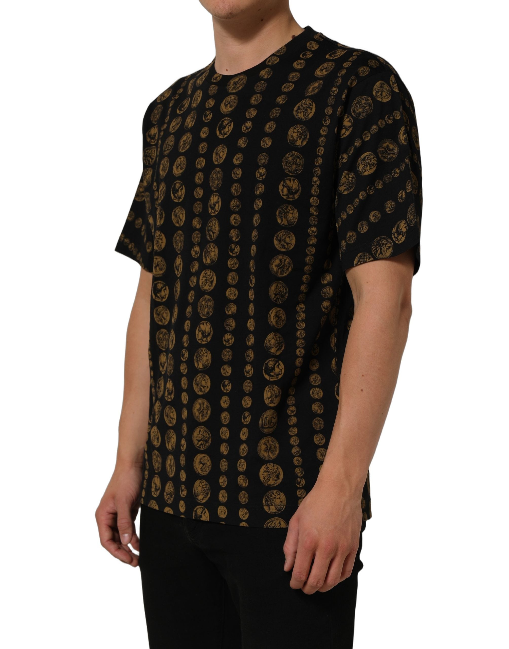 Dolce & Gabbana Black All Over Coin Print Cotton Men T-shirt