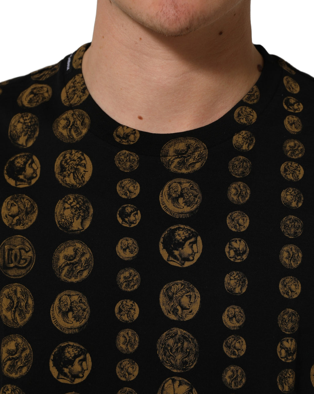 Dolce & Gabbana Black All Over Coin Print Cotton Men T-shirt