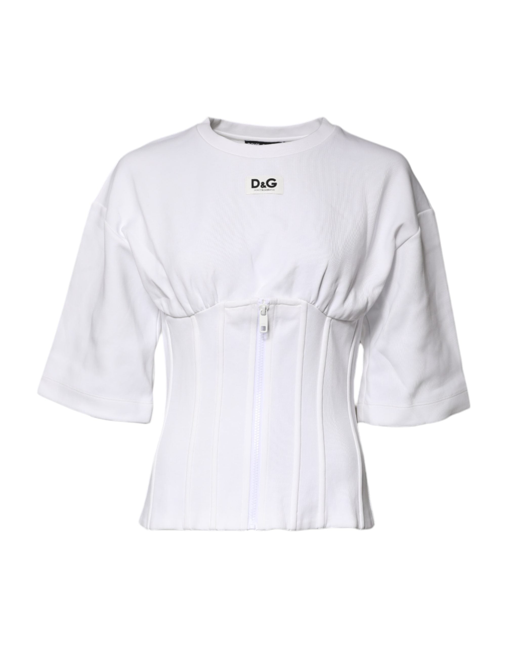 Dolce & Gabbana White Cotton Blend Corset Style Blouse Top