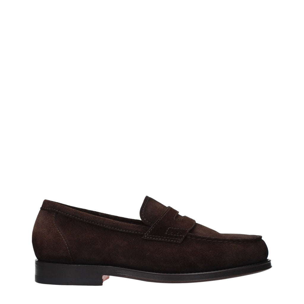 Santoni Brown Leather Slip-On Loafers