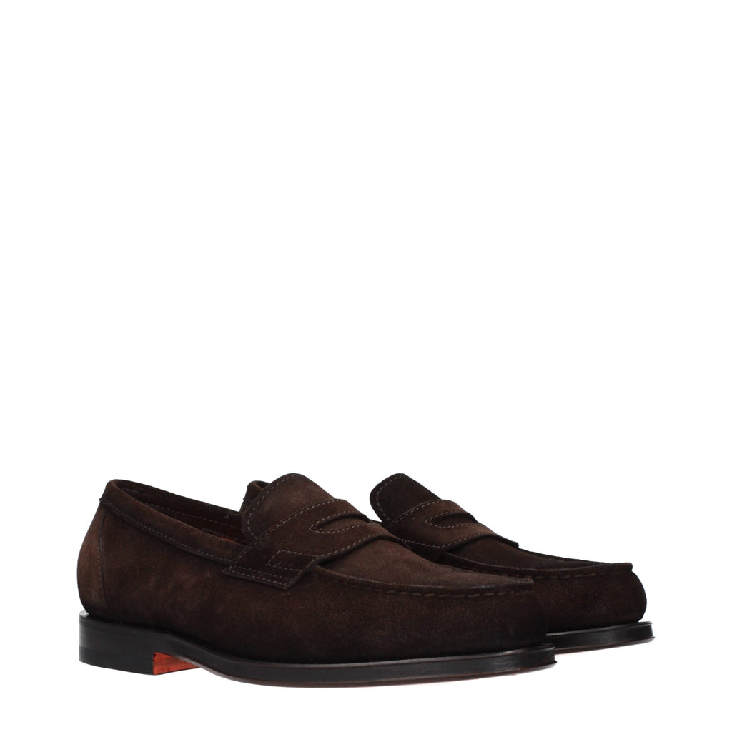 Santoni Brown Leather Slip-On Loafers