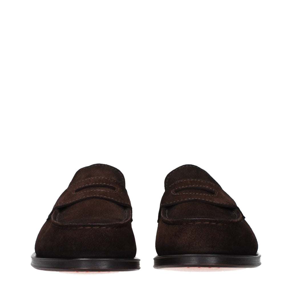 Santoni Brown Leather Slip-On Loafers