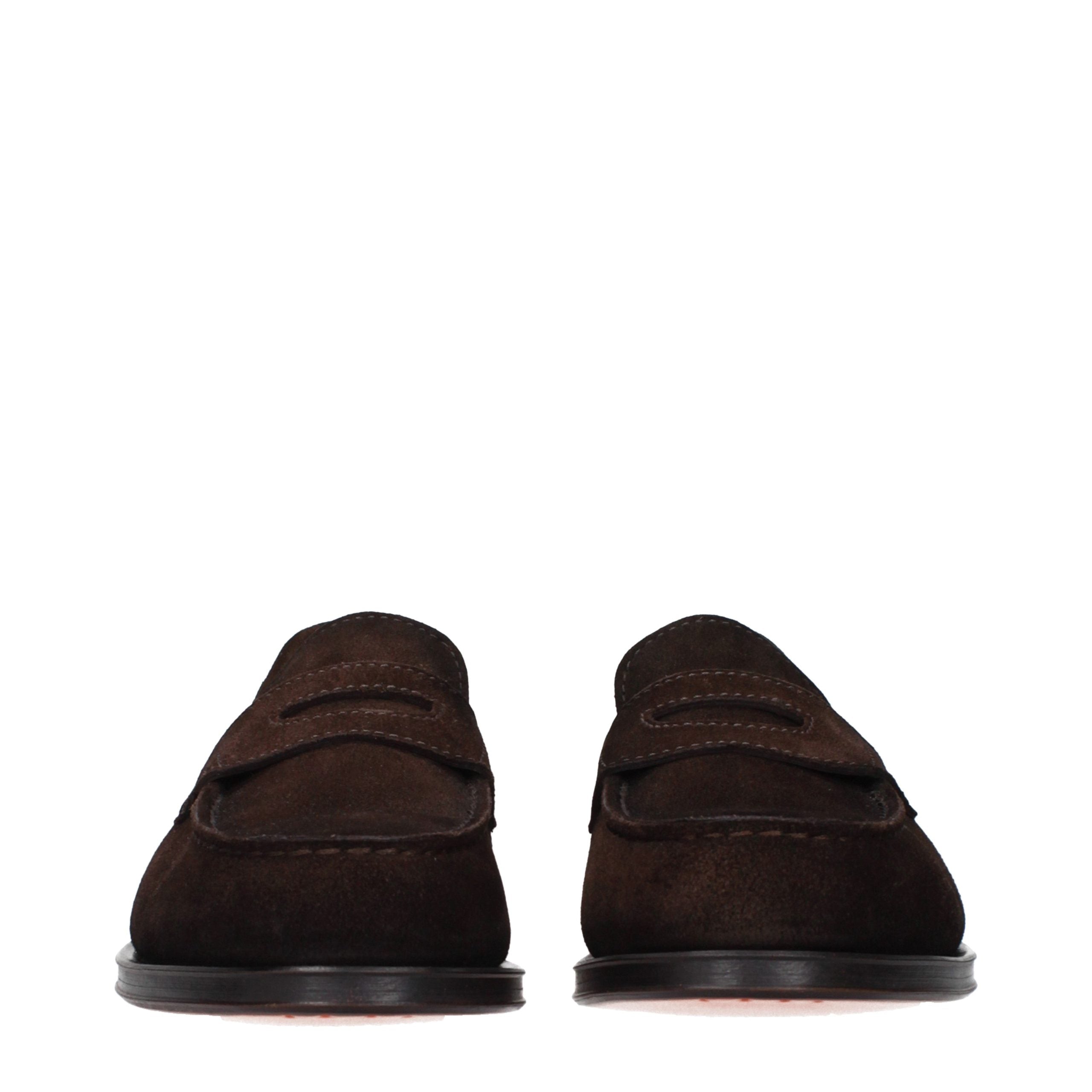 Santoni Brown Leather Slip-On Loafers