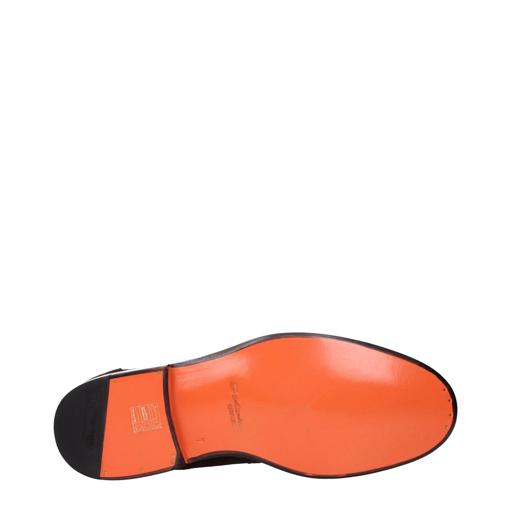 Santoni Brown Leather Slip-On Loafers