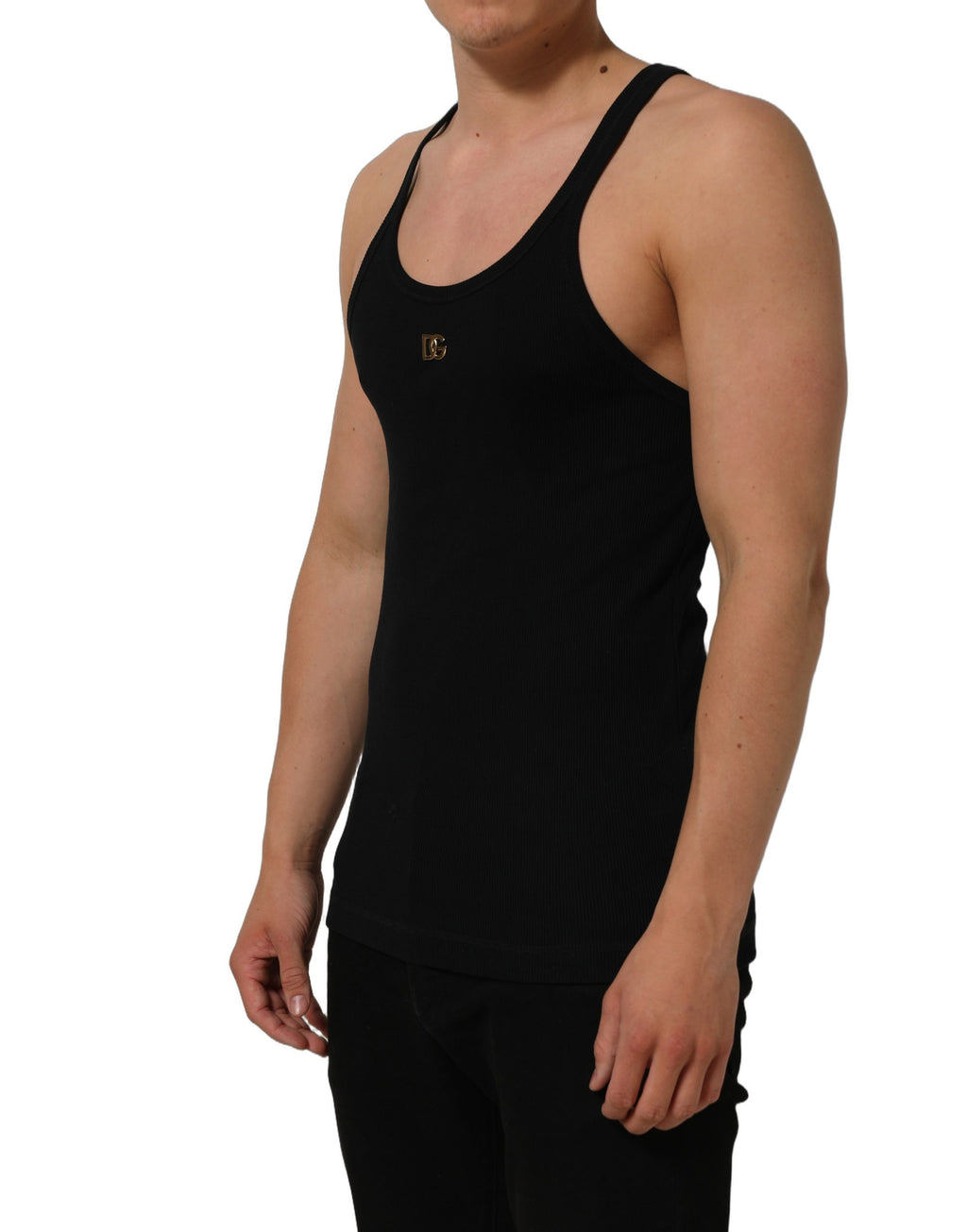 Dolce & Gabbana Black DG Logo Cotton Ribbed Tank Top T-shirt