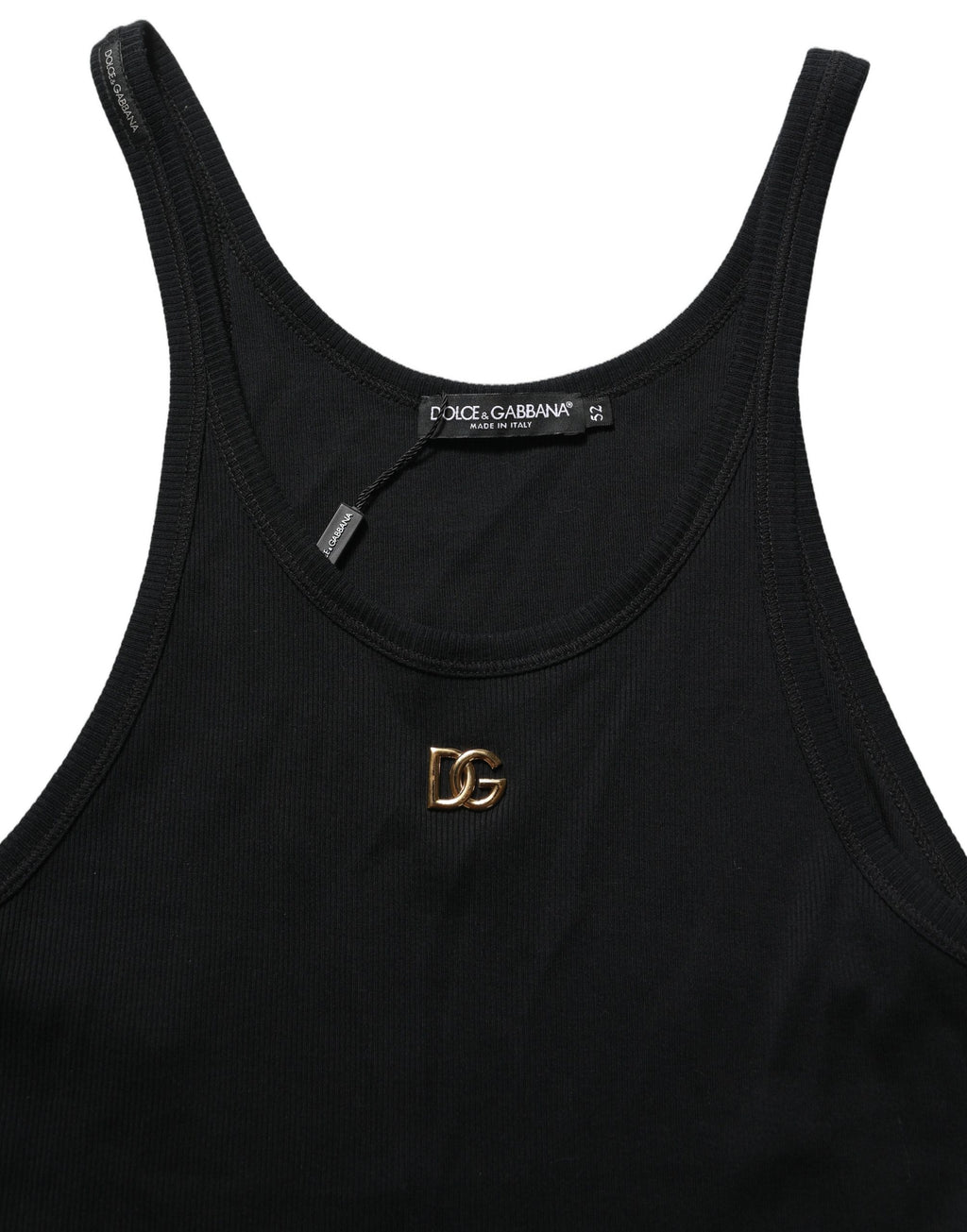 Dolce & Gabbana Black DG Logo Cotton Ribbed Tank Top T-shirt