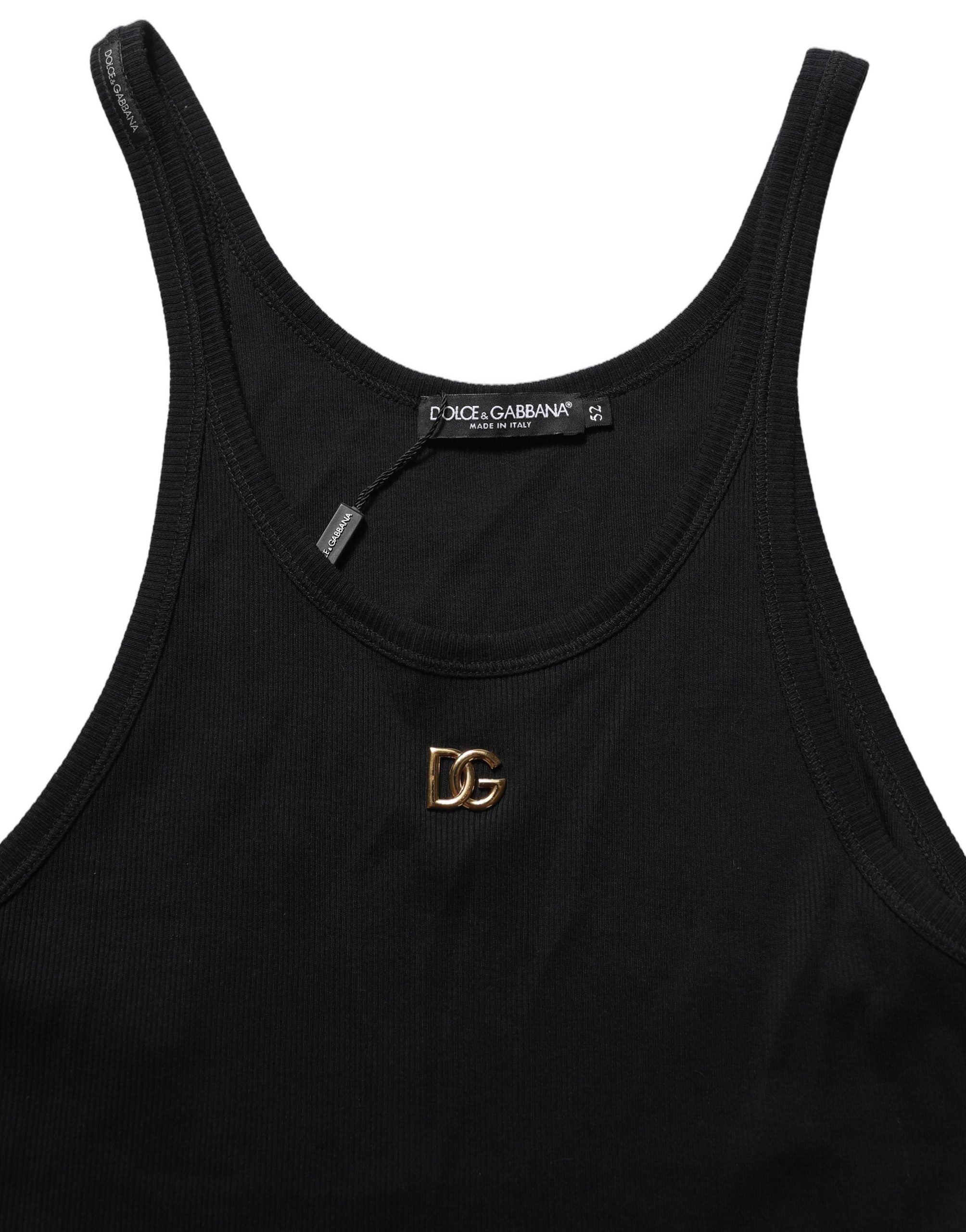Dolce & Gabbana Black DG Logo Cotton Ribbed Tank Top T-shirt