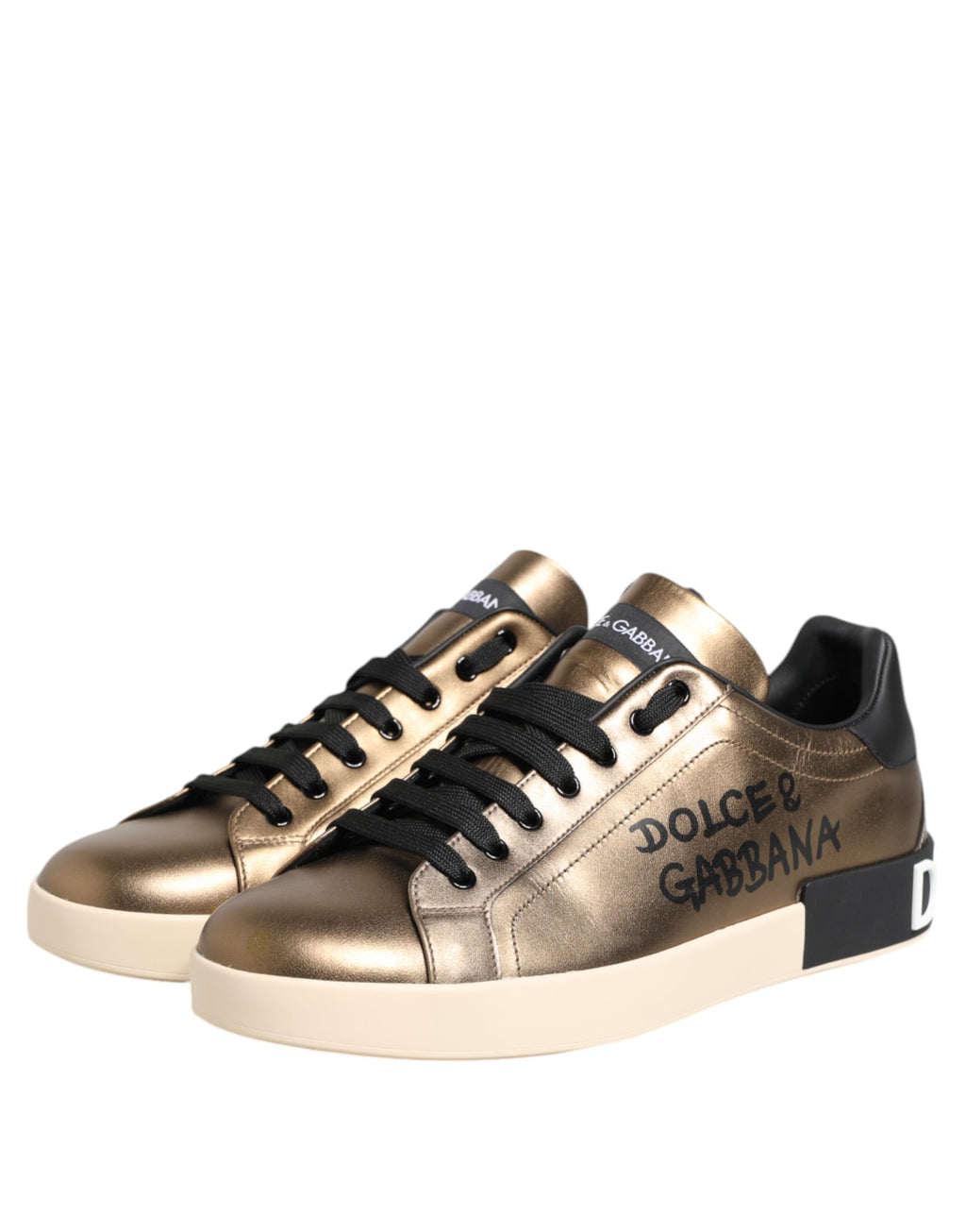 Dolce & Gabbana Gold Portofino Calf Leather Sneakers Shoes