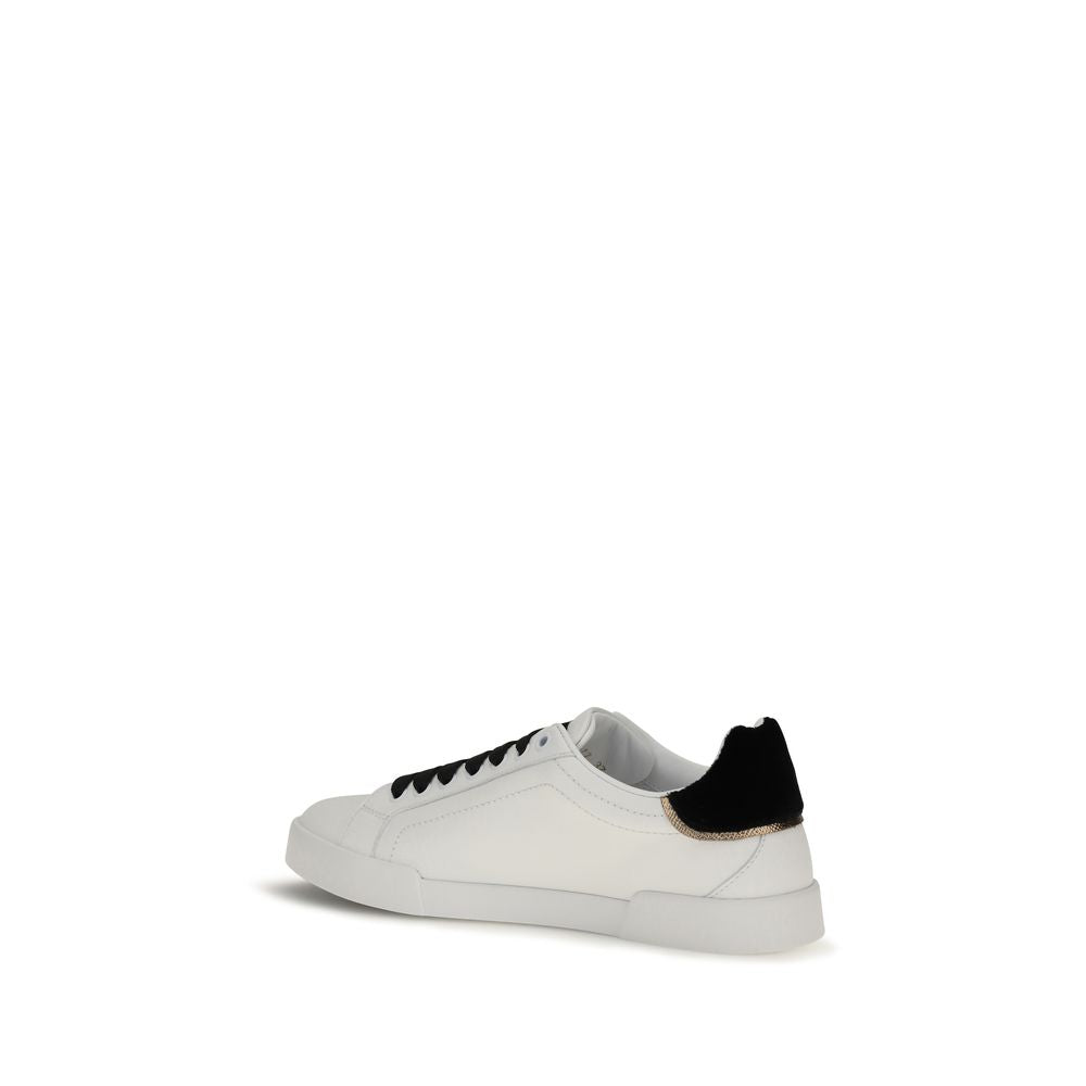 Dolce & Gabbana White Calf Leather Bos Taurus Low Top Sneakers