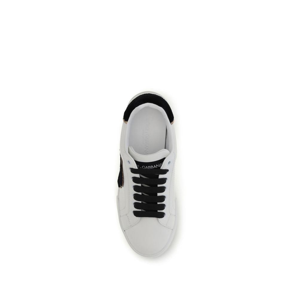 Dolce & Gabbana White Calf Leather Bos Taurus Low Top Sneakers