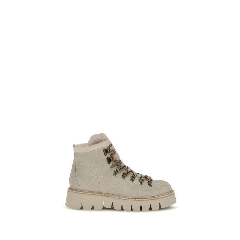 Pedro García Beige Calf Leather Bos Taurus Lace-Up Boots