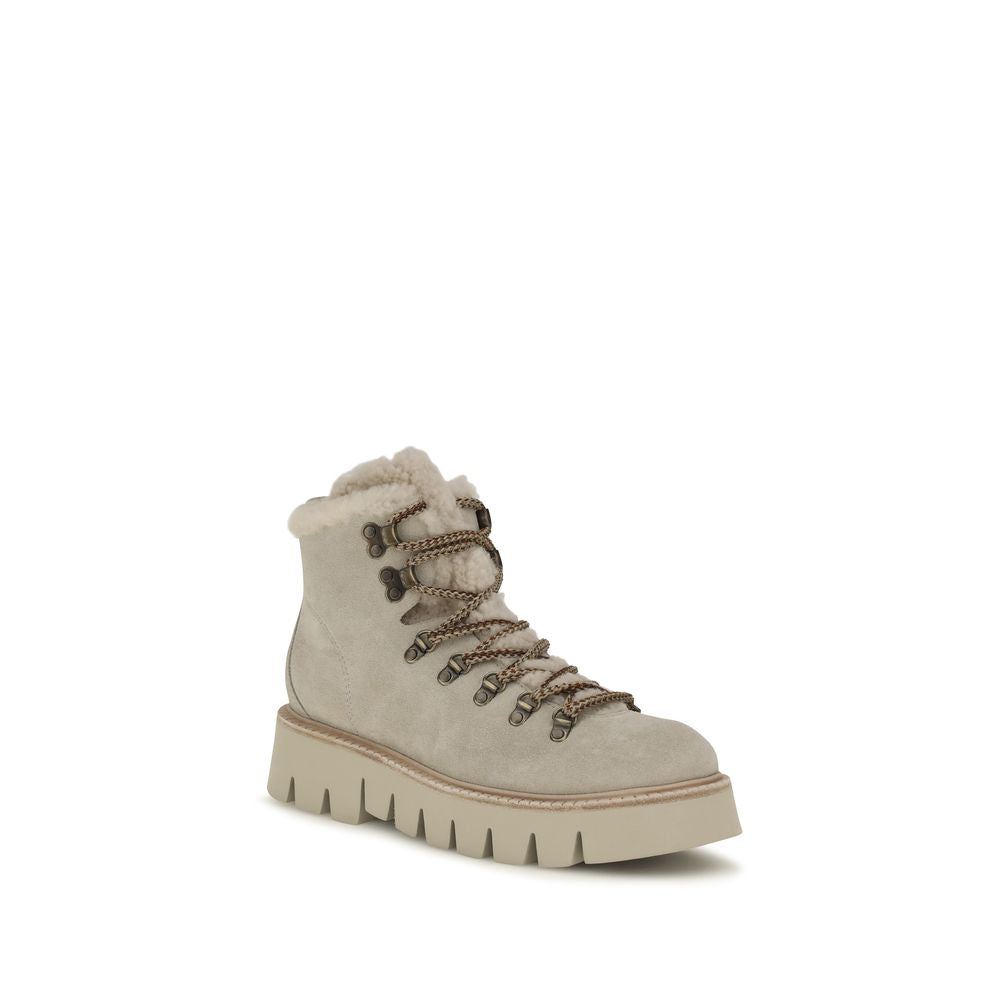 Pedro García Beige Calf Leather Bos Taurus Lace-Up Boots