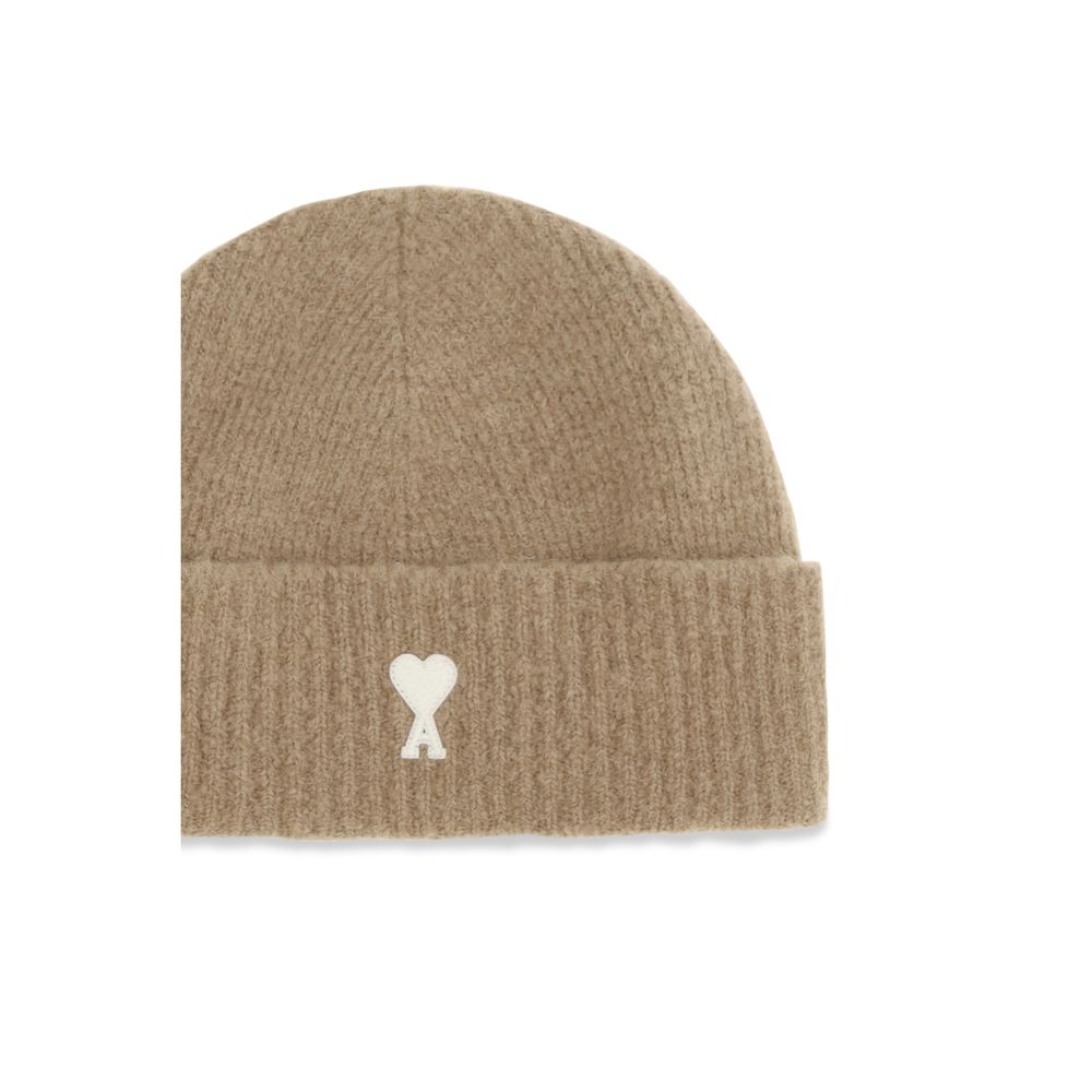 Ami Paris Beige Wool Oves Aries Beanie