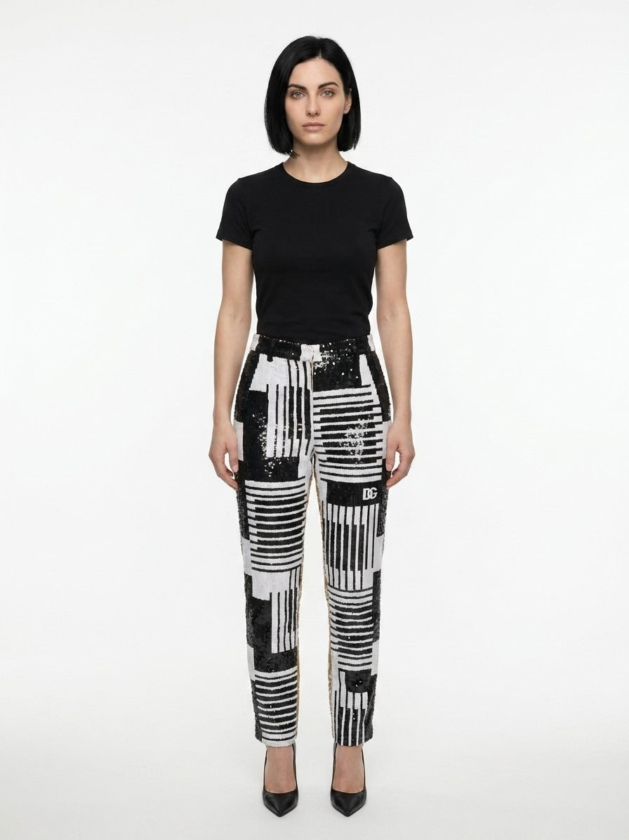 Dolce & Gabbana Black And White Polyamide Pants