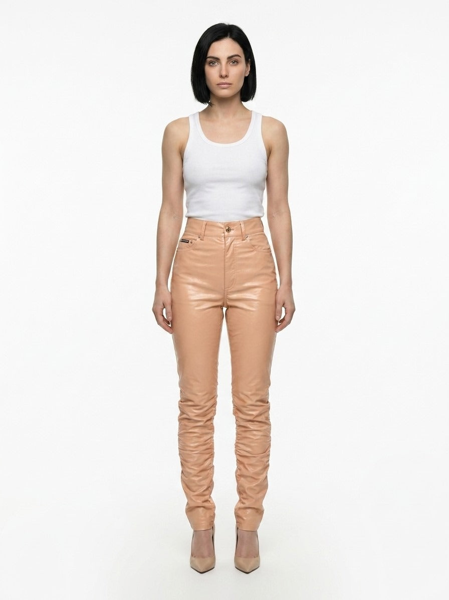 Dolce & Gabbana Beige Leather Pants