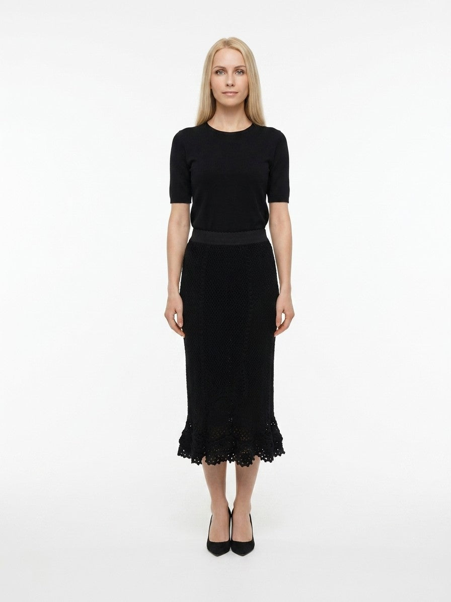 Dolce & Gabbana Black Virgin Wool Midi Skirt