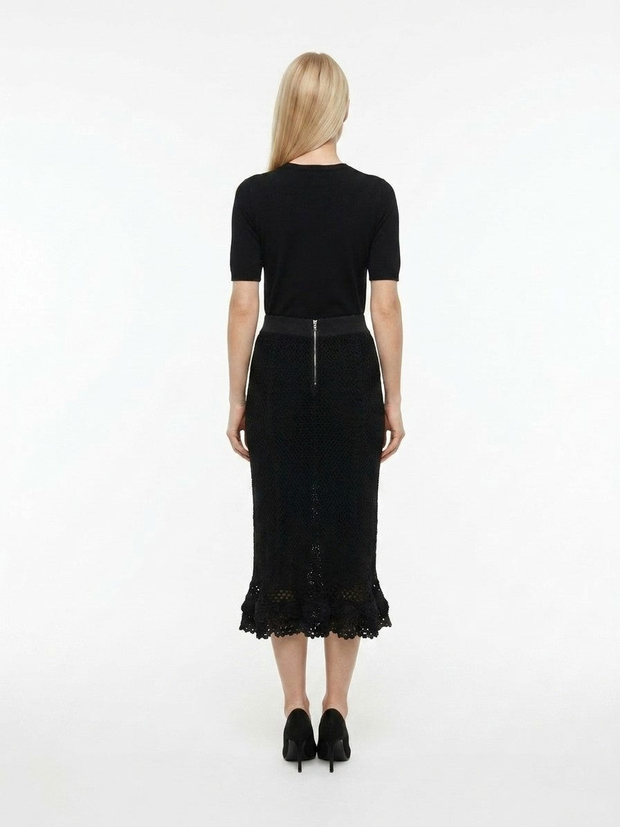 Dolce & Gabbana Black Virgin Wool Midi Skirt