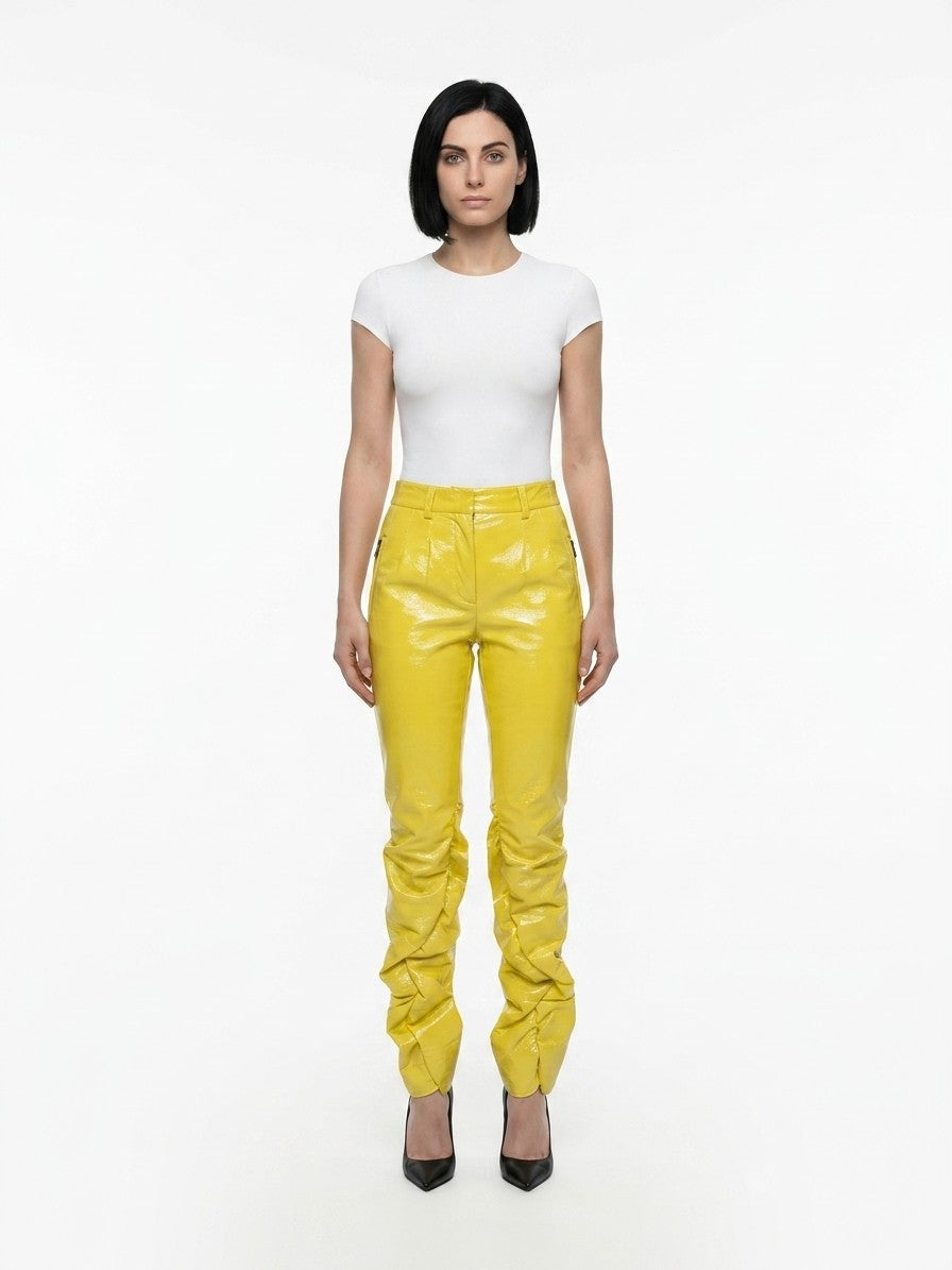Dolce & Gabbana Yellow Leather Pants