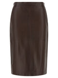 Max Mara Brown Lamb Leather Midi Skirt