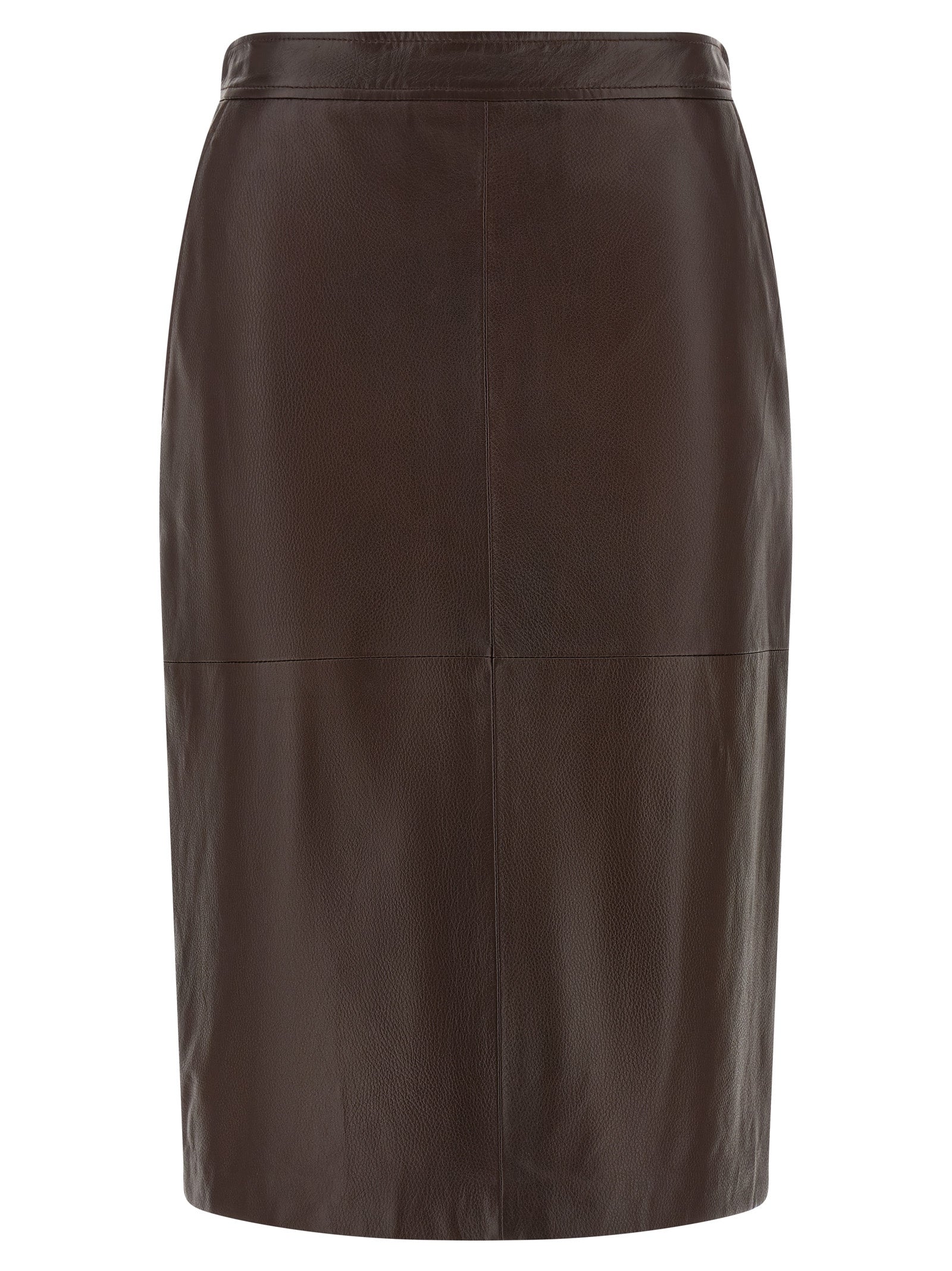 Max Mara Brown Lamb Leather Midi Skirt