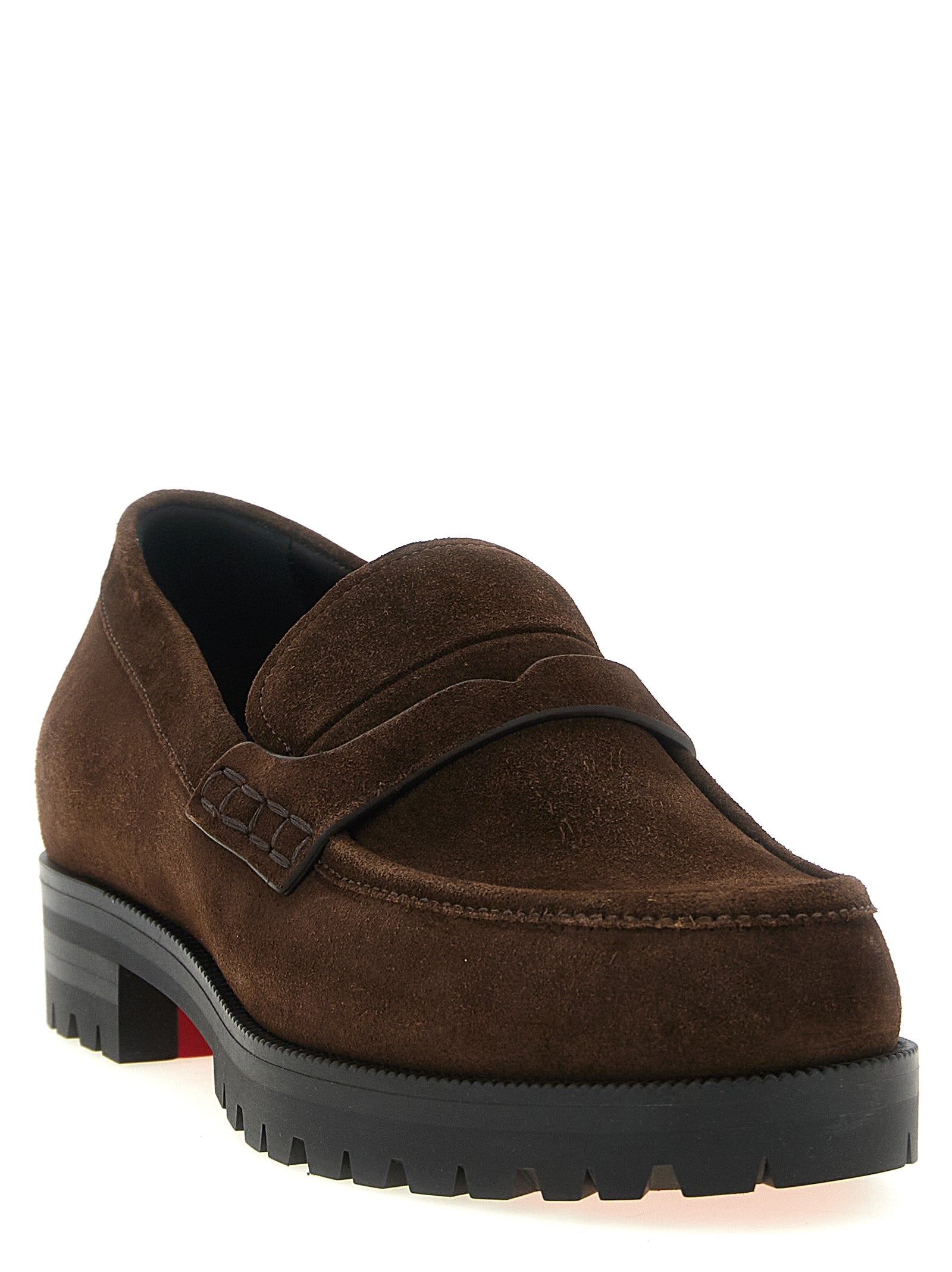 Christian Louboutin Brown Calfskin Slip-On Loafers