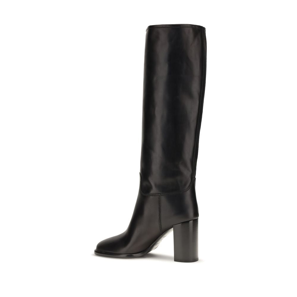 Prada Black Calf Leather Bos Taurus High Heel Boots