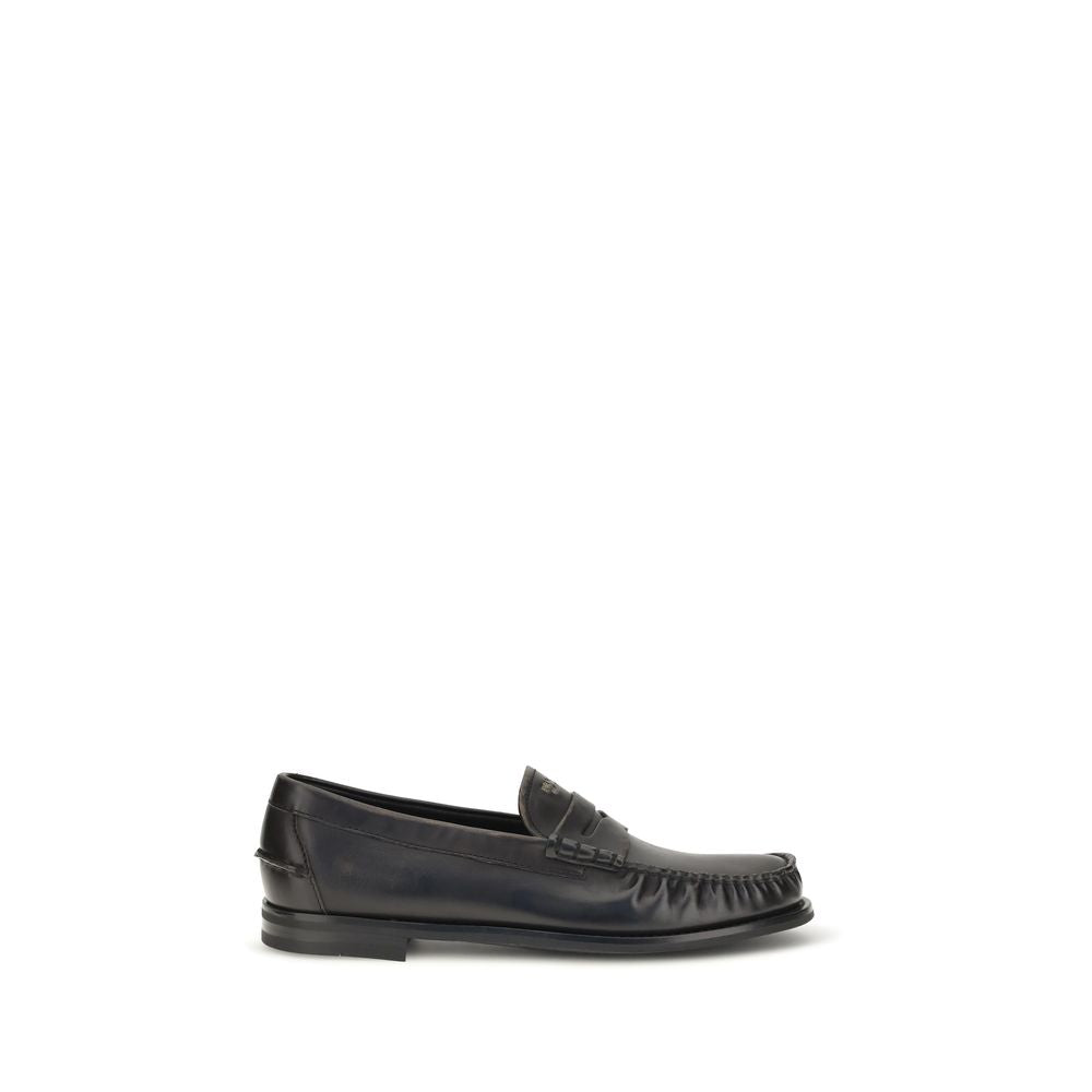 Prada Black Calf Leather Bos Taurus Slip-On Loafers