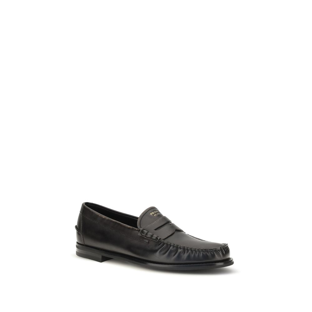 Prada Black Calf Leather Bos Taurus Slip-On Loafers