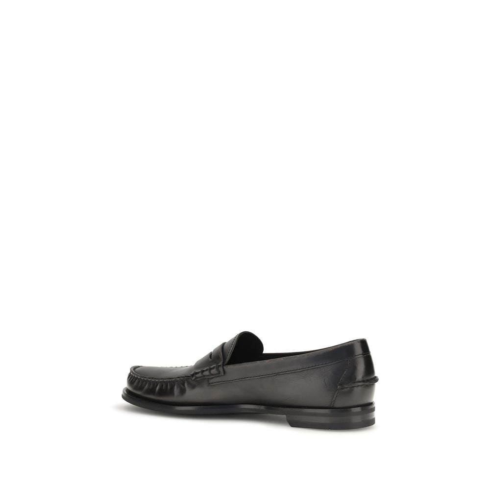 Prada Black Calf Leather Bos Taurus Slip-On Loafers