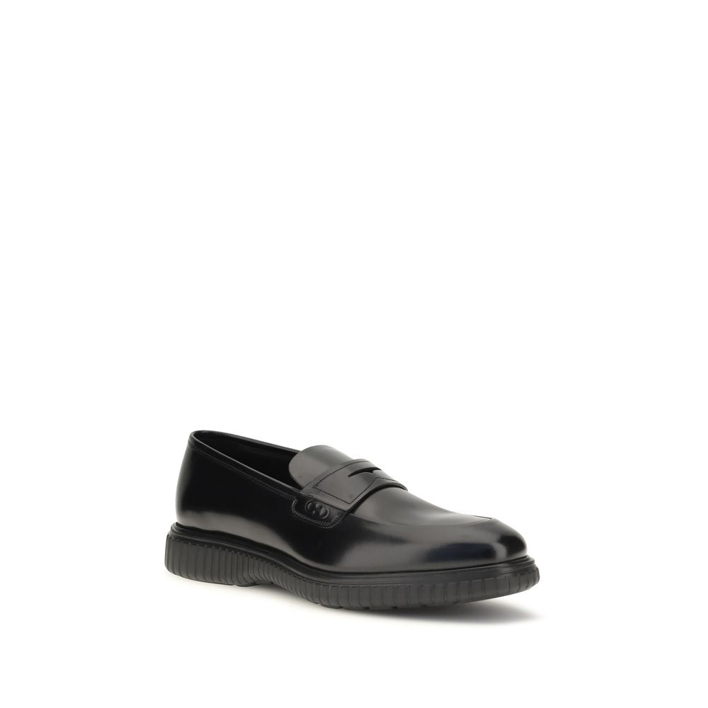 Ferragamo Black Calf Leather Bos Taurus Slip-On Loafers
